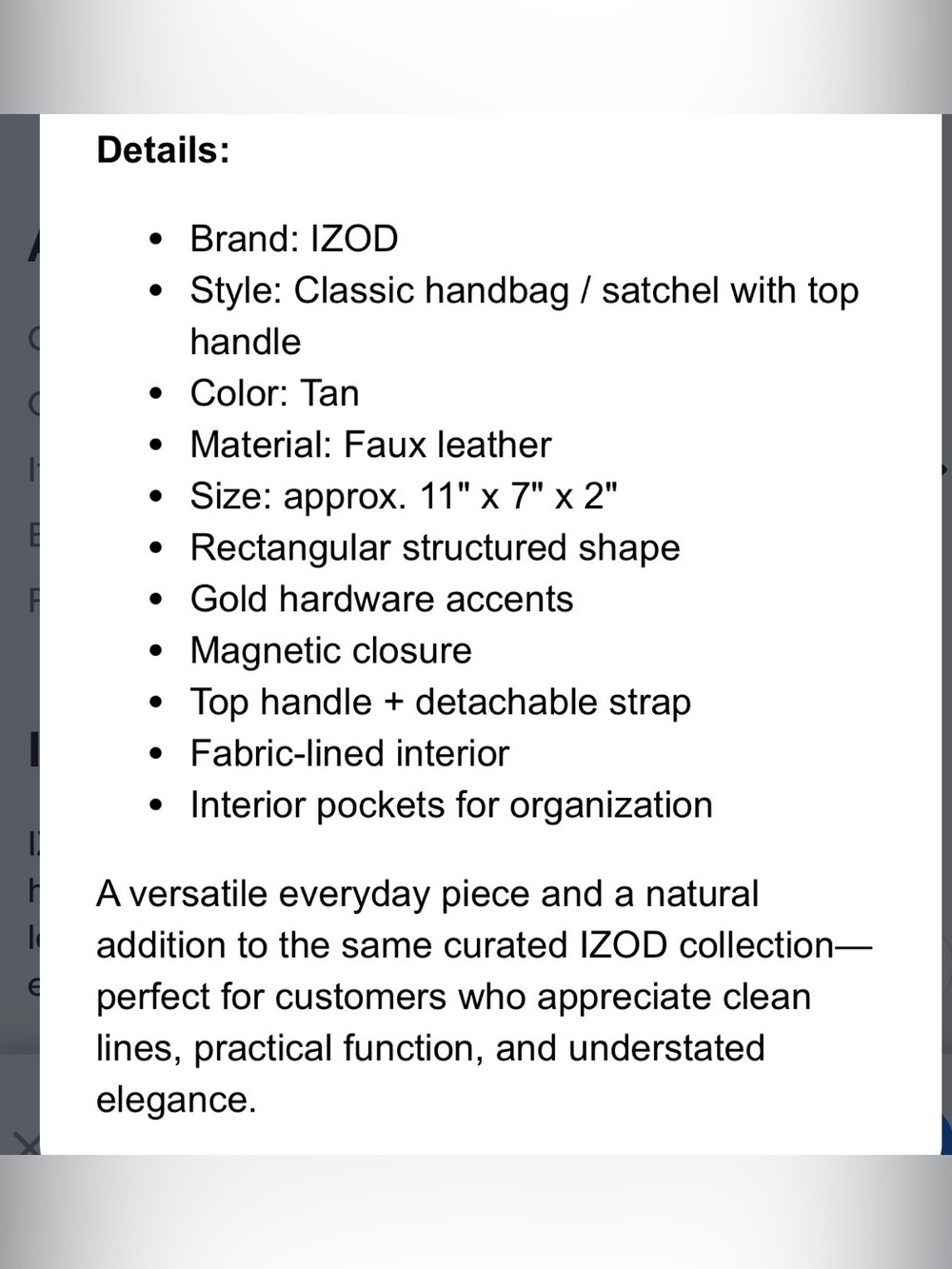 IZOD CLASSIC HANDBAG - Picture 6 of 6